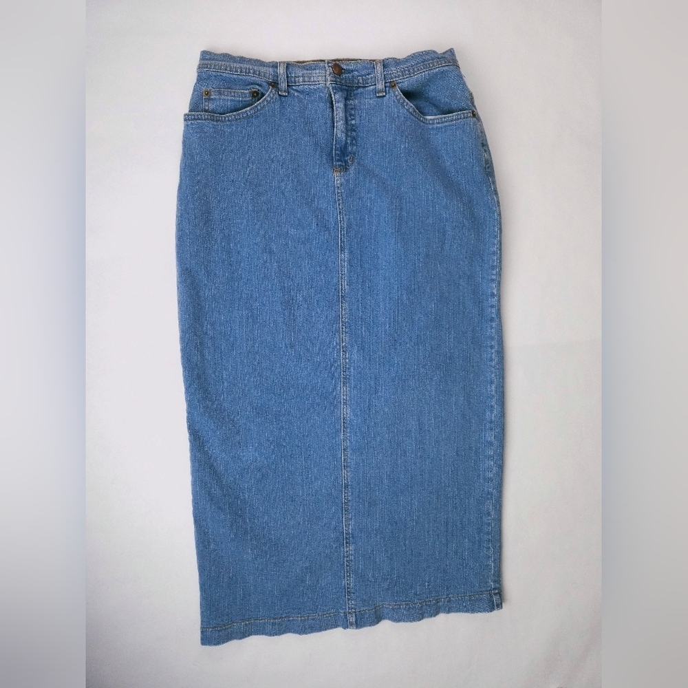 Denim &Co. Vintage Y2K Blue Denim Long Skirt Back Slit Womens Medium
